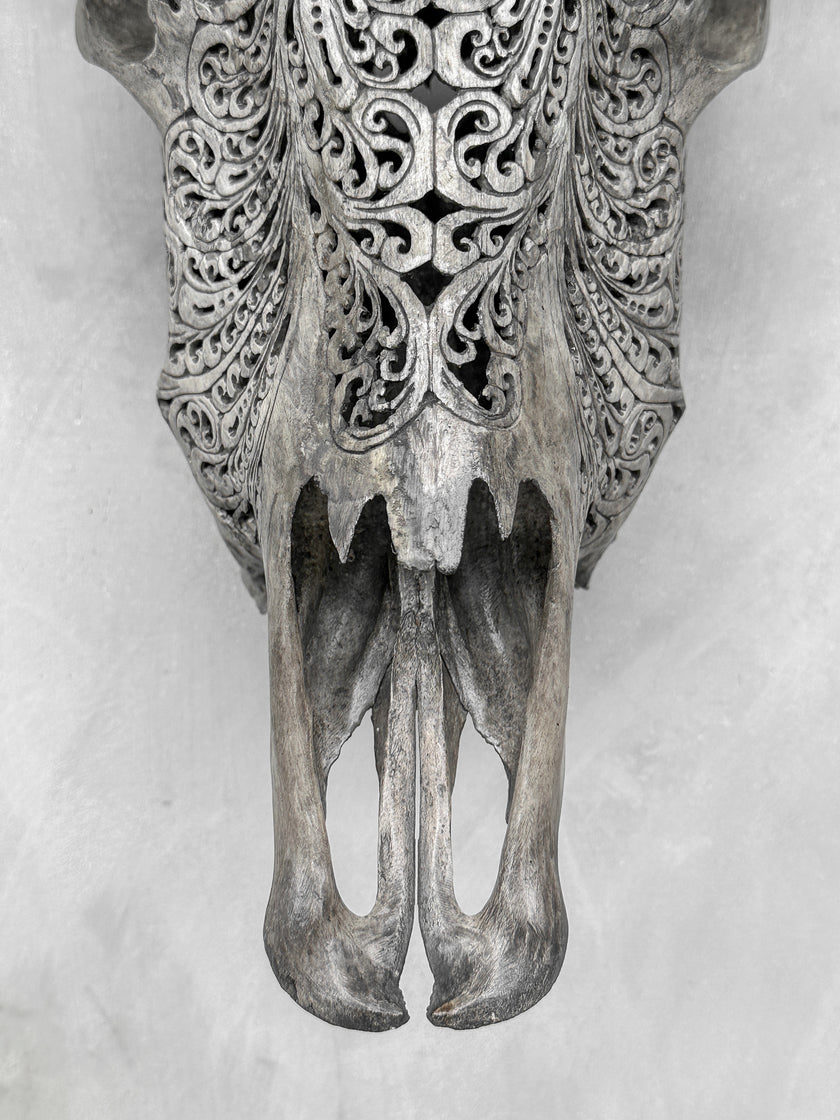 Grey Carved Buffalo Skulls with Big Lotus motif | Skull,A/104