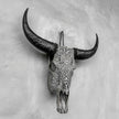 Grey Carved Buffalo Skull with Big Lotus Motif — Handcrafted Wall Art - Skull,A/104