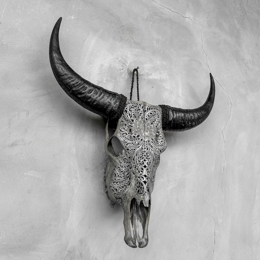 Grey Carved Buffalo Skulls with Big Lotus motif | Skull,A/104