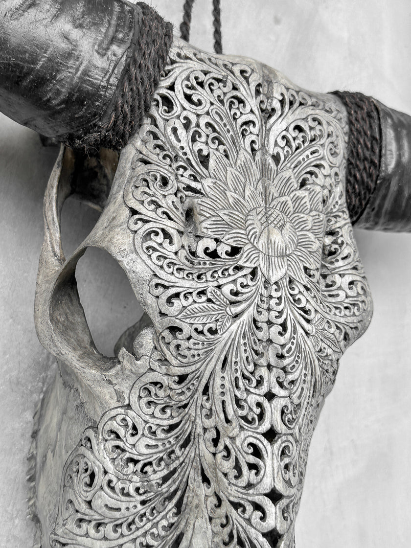 Grey Carved Buffalo Skulls with Big Lotus motif | Skull,A/104