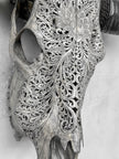 Grey Carved Buffalo Skull with Big Lotus Motif — Handcrafted Wall Art - Skull,A/104