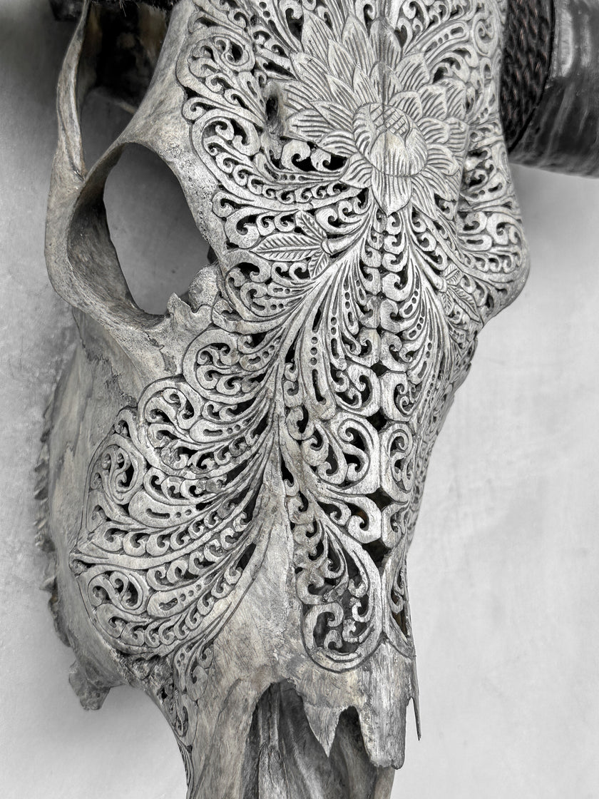 Grey Carved Buffalo Skulls with Big Lotus motif | Skull,A/104