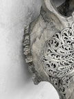 Grey Carved Buffalo Skull with Big Lotus Motif — Handcrafted Wall Art - Skull,A/104