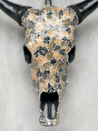 Gold & Black Mosaic Cow Skull – Handmade Wall Decor with Glossy Horns for Boho, Eclectic, or Contemporary Interiors - Skull,A/118