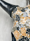 Gold & Black Mosaic Cow Skull – Handmade Wall Decor with Glossy Horns for Boho, Eclectic, or Contemporary Interiors - Skull,A/118
