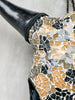 Gold & Black Mosaic Cow Skull – Handmade Wall Decor with Glossy Horns for Boho, Eclectic, or Contemporary Interiors - Skull,A/118