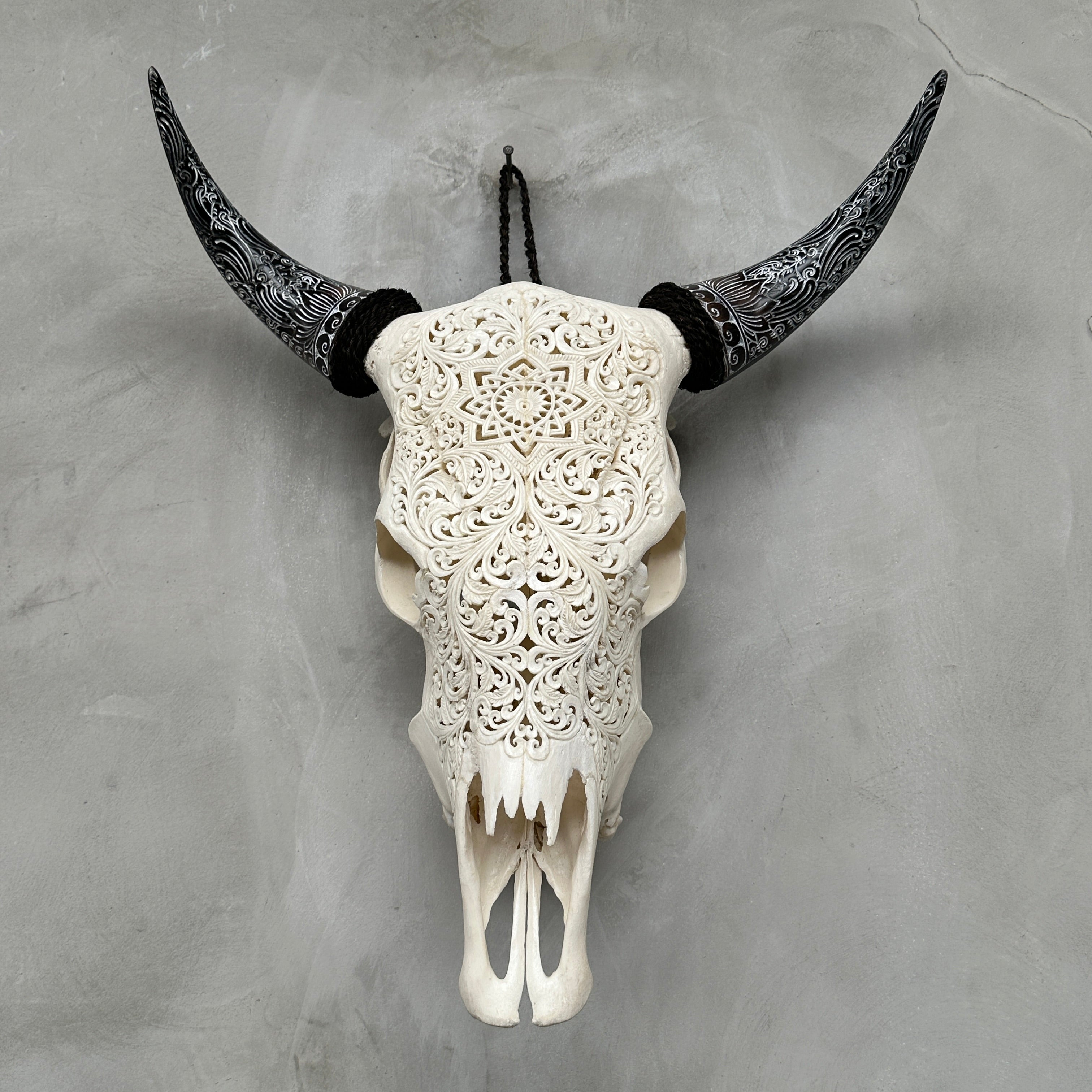 Cow & Horns Carved Star Mandala - Skull,A/034