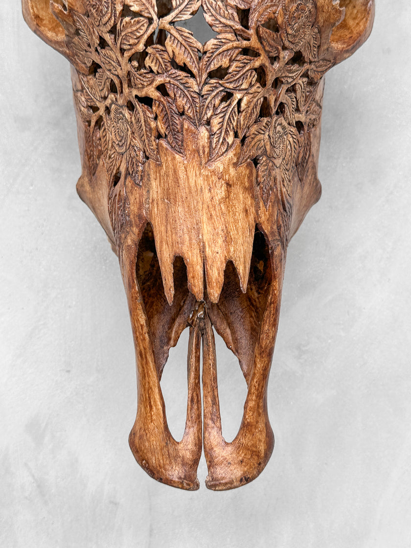 Fully carved cow skulls with Rose Carving Skull,A/086