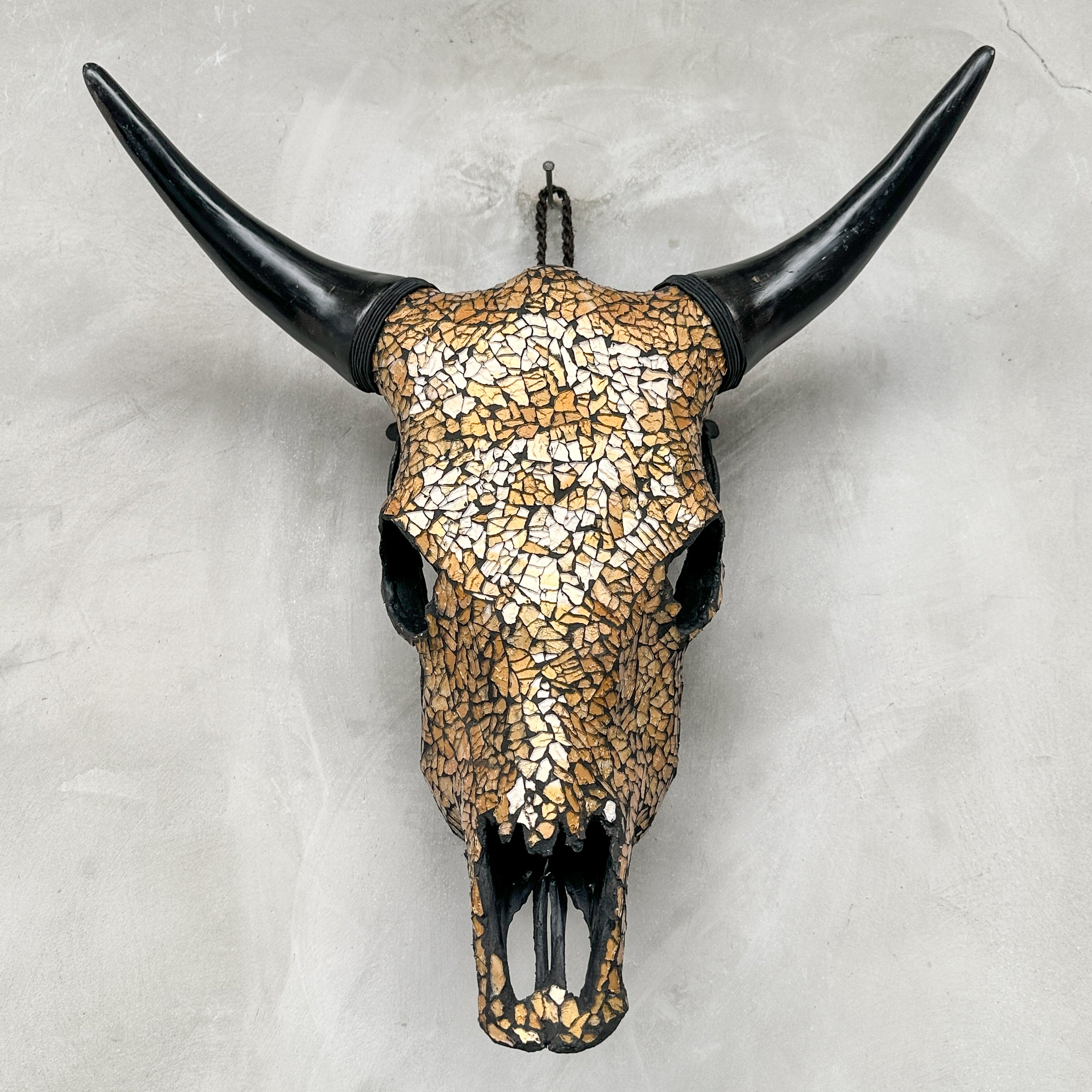 Gold Mosaic Cow Skull Wall Decor – Decorative Cow Skull with Horns for Boho, Western, or Modern Rustic Style Homes - Skull,A/125