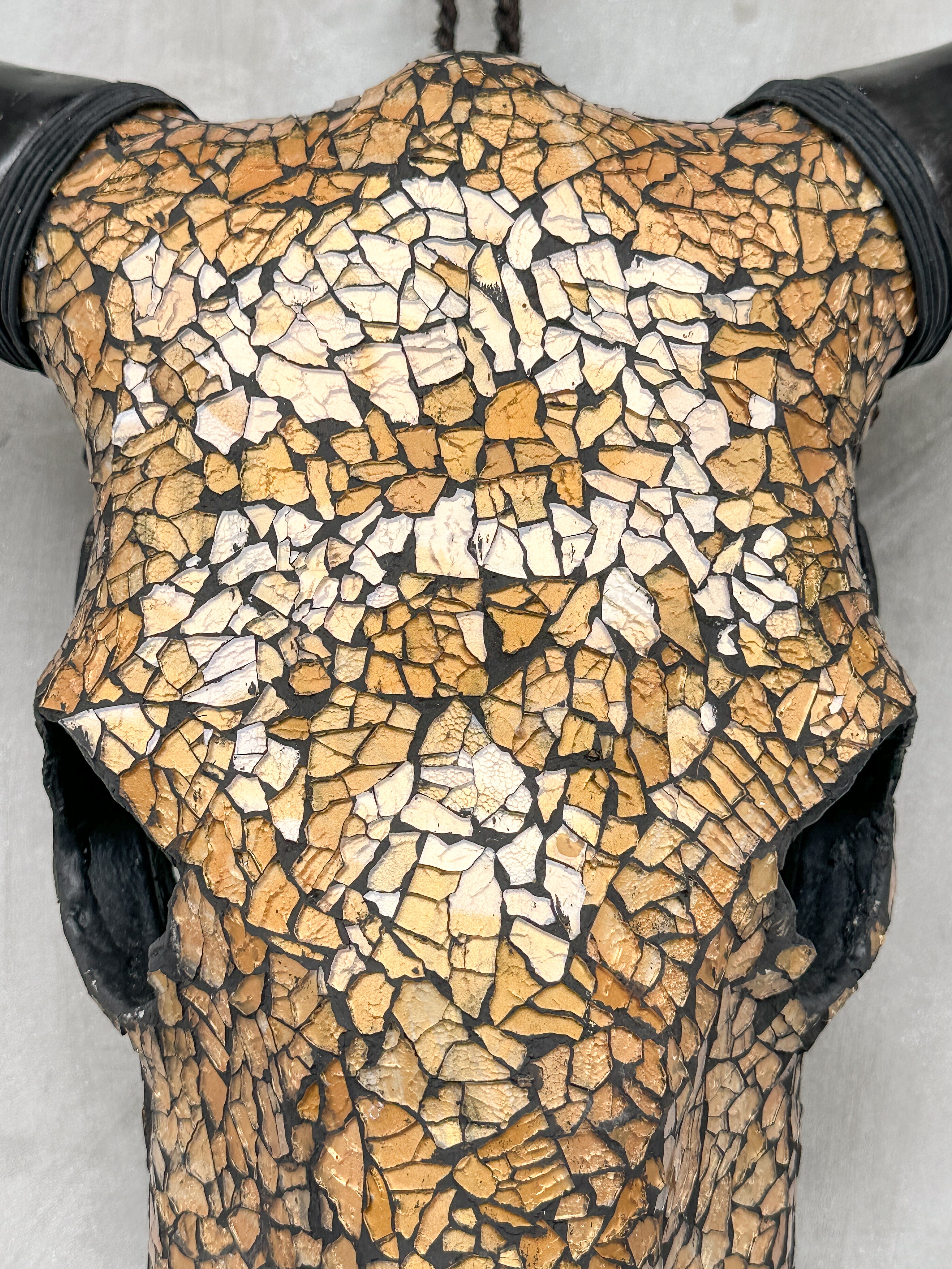 Gold Mosaic Cow Skull Wall Decor – Decorative Cow Skull with Horns for Boho, Western, or Modern Rustic Style Homes - Skull,A/125