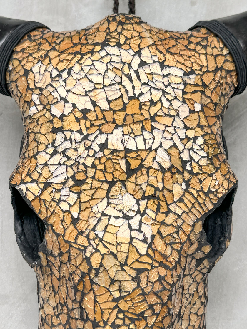 Gold Mosaic Cow Skull | Taxidermy Wall Art for Modern Boho or Western Decor