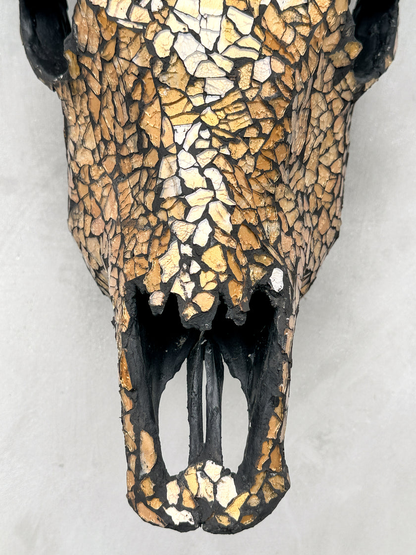 Gold Mosaic Cow Skull | Taxidermy Wall Art for Modern Boho or Western Decor