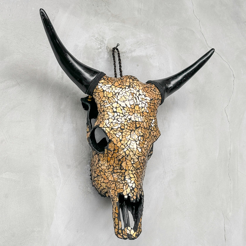 Gold Mosaic Cow Skull | Taxidermy Wall Art for Modern Boho or Western Decor