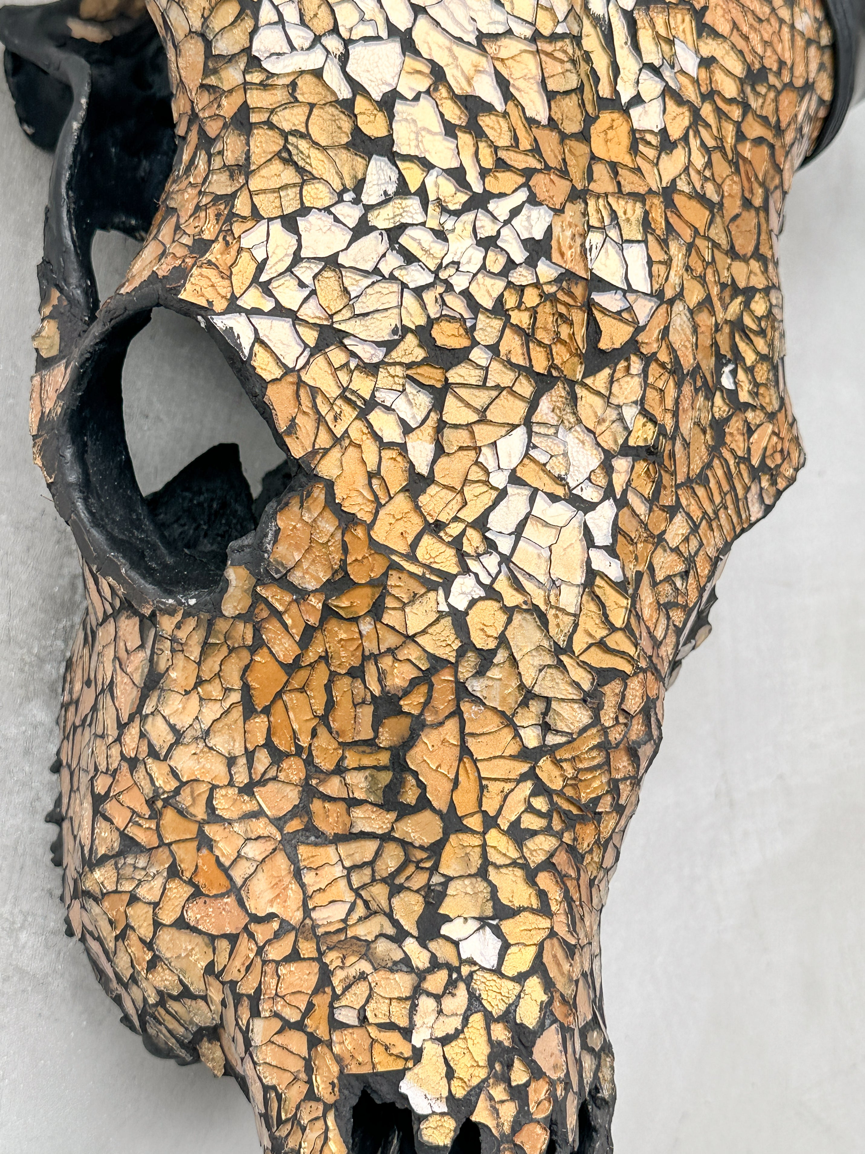 Gold Mosaic Cow Skull Wall Decor – Decorative Cow Skull with Horns for Boho, Western, or Modern Rustic Style Homes - Skull,A/125