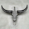Grey Carved Buffalo Skull with Star Mandala Motif — Handmade Wall Decor - Skull,A/107