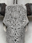Grey Carved Buffalo Skull with Star Mandala Motif — Handmade Wall Decor - Skull,A/107