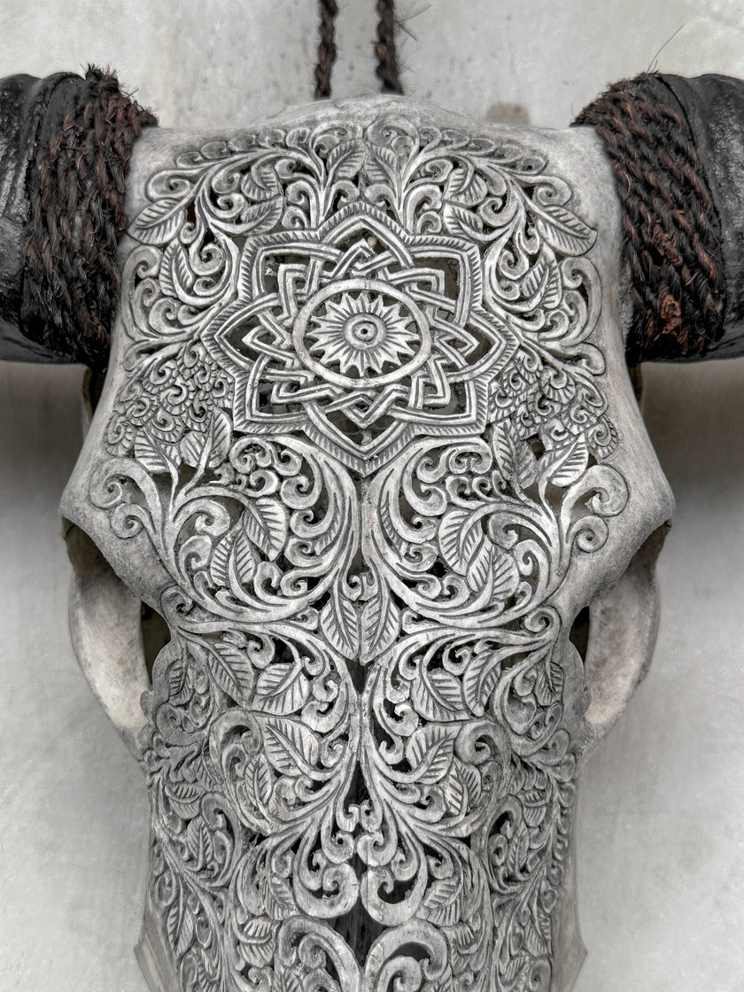 Grey Carved Buffalo Skulls with Star Mandala motif | Skull,A/107