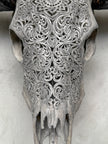 Grey Carved Buffalo Skull with Star Mandala Motif — Handmade Wall Decor - Skull,A/107