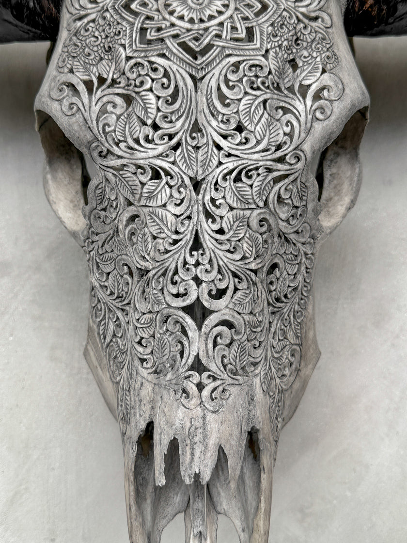 Grey Carved Buffalo Skulls with Star Mandala motif | Skull,A/107