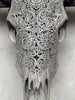 Grey Carved Buffalo Skull with Star Mandala Motif — Handmade Wall Decor - Skull,A/107