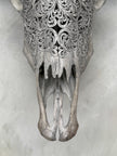 Grey Carved Buffalo Skull with Star Mandala Motif — Handmade Wall Decor - Skull,A/107