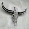 Grey Carved Buffalo Skull with Star Mandala Motif — Handmade Wall Decor - Skull,A/107