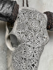 Grey Carved Buffalo Skull with Star Mandala Motif — Handmade Wall Decor - Skull,A/107