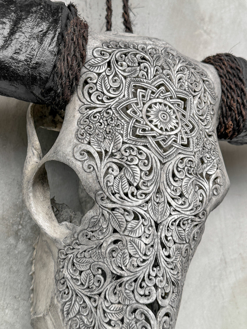 Grey Carved Buffalo Skulls with Star Mandala motif | Skull,A/107
