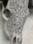 Grey Carved Buffalo Skull with Star Mandala Motif — Handmade Wall Decor - Skull,A/107