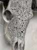 Grey Carved Buffalo Skull with Star Mandala Motif — Handmade Wall Decor - Skull,A/107