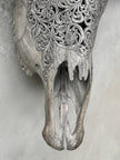 Grey Carved Buffalo Skull with Star Mandala Motif — Handmade Wall Decor - Skull,A/107