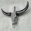 Grey Carved Buffalo Skull with Star Mandala Motif — Handmade Wall Decor - Skull,A/107