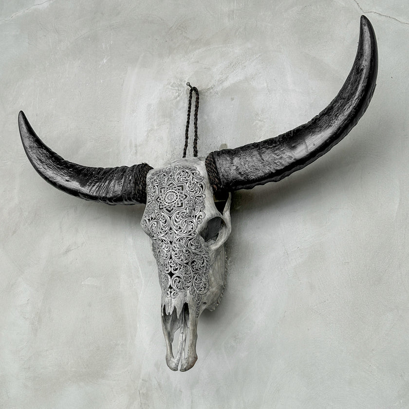 Grey Carved Buffalo Skulls with Star Mandala motif | Skull,A/107