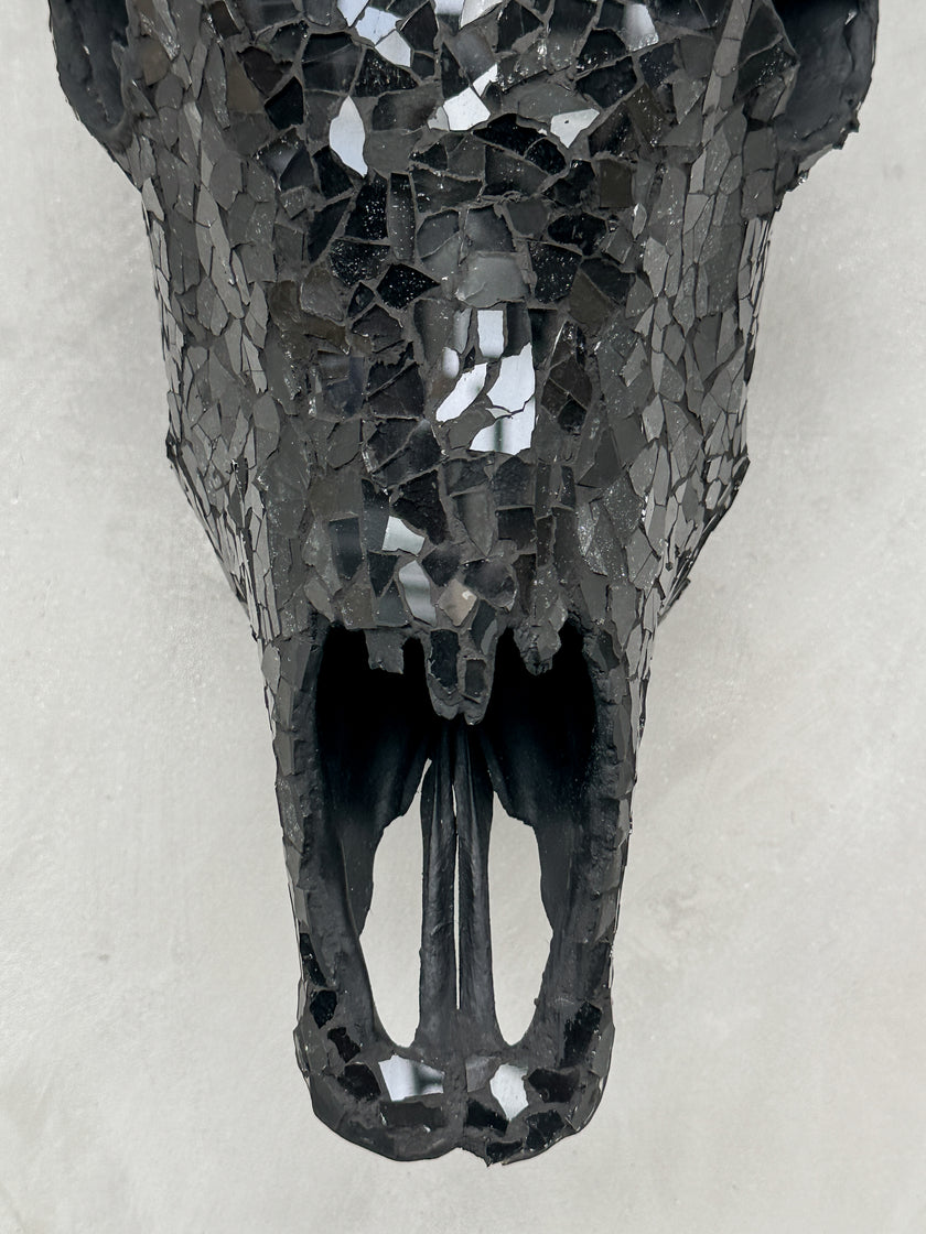 Black Mosaic Cow Skull | Taxidermy Wall Art for Modern Boho or Western Decor
