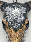 Star Mosaic Cow Skull – Gold, Black & Silver Wall Decor with Glossy Horns for Boho, Eclectic, or Modern Interiors - Skull,A/120
