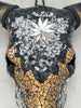 Star Mosaic Cow Skull – Gold, Black & Silver Wall Decor with Glossy Horns for Boho, Eclectic, or Modern Interiors - Skull,A/120