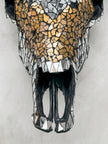 Star Mosaic Cow Skull – Gold, Black & Silver Wall Decor with Glossy Horns for Boho, Eclectic, or Modern Interiors - Skull,A/120