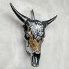 Star Mosaic Cow Skull – Gold, Black & Silver Wall Decor with Glossy Horns for Boho, Eclectic, or Modern Interiors - Skull,A/120