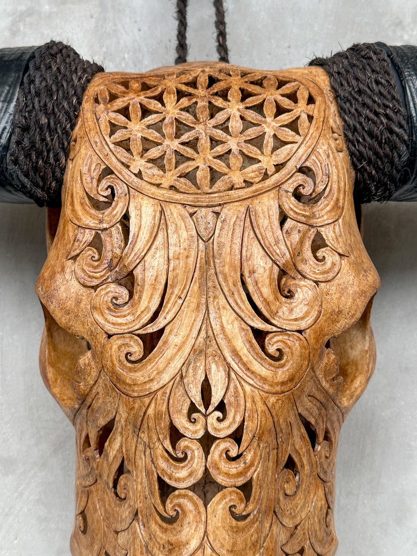 Brown Carved Buffalo Skulls with Flower Of life motif | Skull,A/109