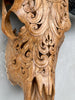 Brown Carved Buffalo Skull with Flower of Life Motif — Handcrafted Wall Art - Skull,A/109