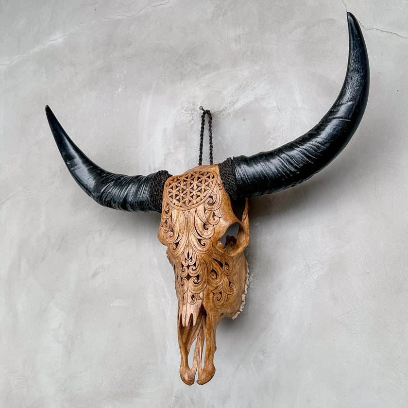 Brown Carved Buffalo Skulls with Flower Of life motif | Skull,A/109