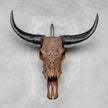 Brown Carved Buffalo Skull with Floral Motif — Handcrafted Wall Art - Skull,A/102