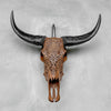 Brown Carved Buffalo Skull with Floral Motif — Handcrafted Wall Art - Skull,A/102