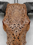 Brown Carved Buffalo Skull with Floral Motif — Handcrafted Wall Art - Skull,A/102