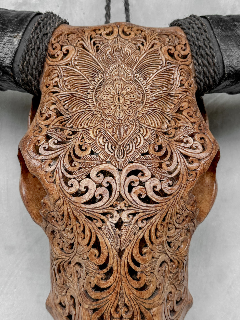 Brown Carved Buffalo Skulls with Floral motif | Skull,A/102