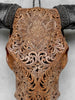 Brown Carved Buffalo Skull with Floral Motif — Handcrafted Wall Art - Skull,A/102