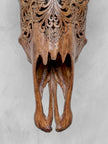 Brown Carved Buffalo Skull with Floral Motif — Handcrafted Wall Art - Skull,A/102