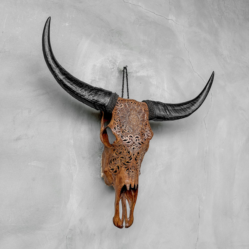 Brown Carved Buffalo Skulls with Floral motif | Skull,A/102