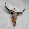 Brown Carved Buffalo Skull with Floral Motif — Handcrafted Wall Art - Skull,A/102