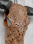 Brown Carved Buffalo Skull with Floral Motif — Handcrafted Wall Art - Skull,A/102